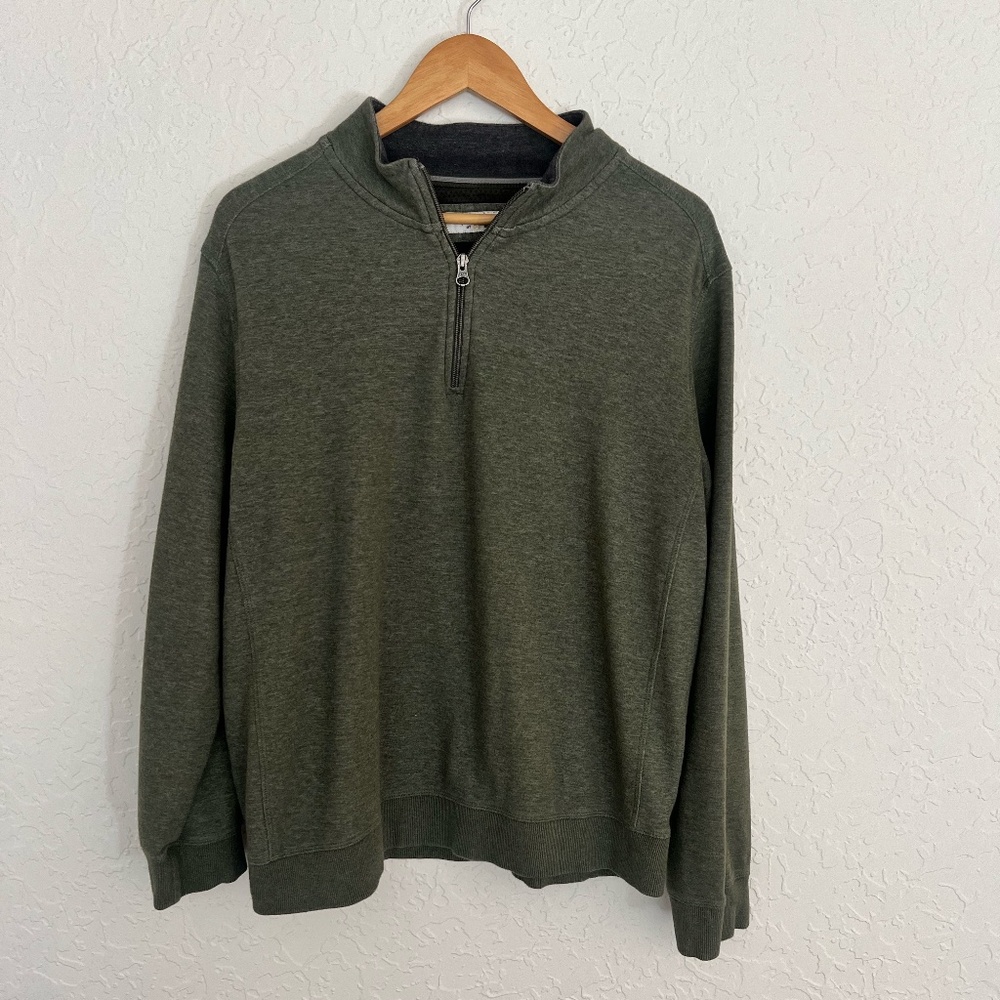 Mens Pullover, English Laundry, XL, Army Green, 3/4 Zip, Preppy Athleisure